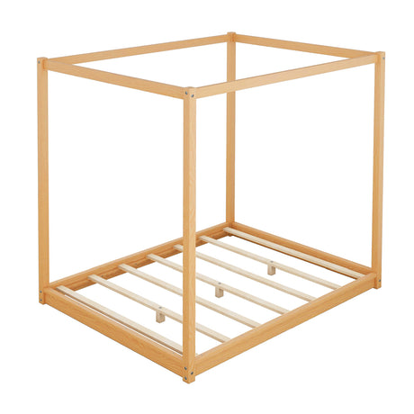 Modern European furniture - Natural Pine Wood Queen Size Canopy Platform Bed - www.oroa.com