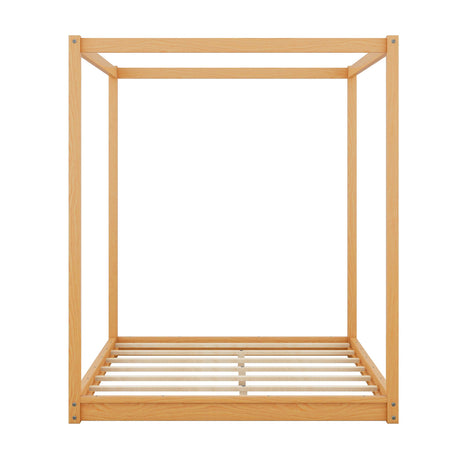 Modern European furniture - Natural Pine Wood Queen Size Canopy Platform Bed - www.oroa.com