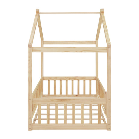 Natural Twin Size Wood Bed House | OROA Kids