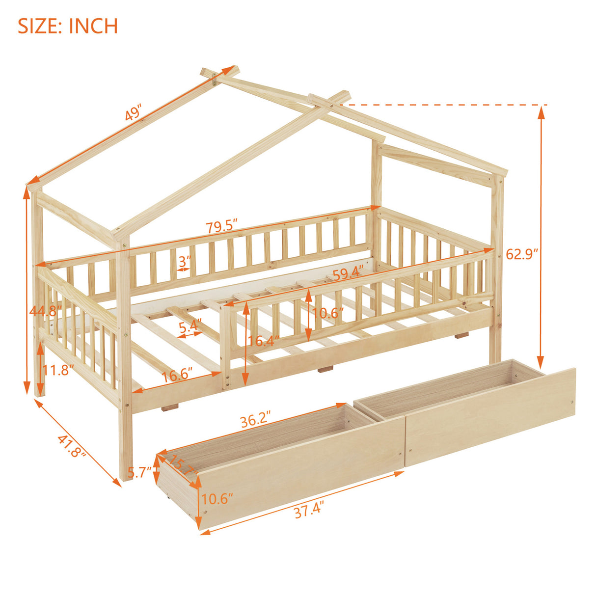 Twin Size Wooden House Bed | OROA Kids