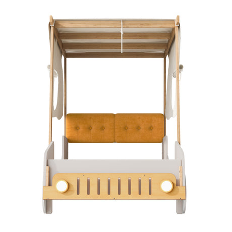 Natural Wood Twin Size Car Bed with Pillow | OROA Kids