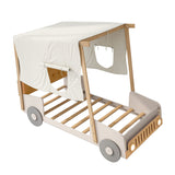 Natural Wood Twin Size Car Bed with Pillow | OROA Kids