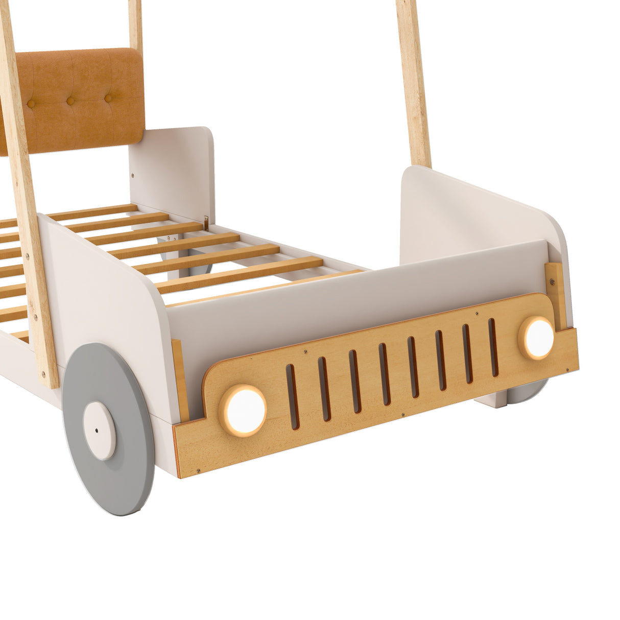 Natural Wood Twin Size Car Bed with Pillow | OROA Kids
