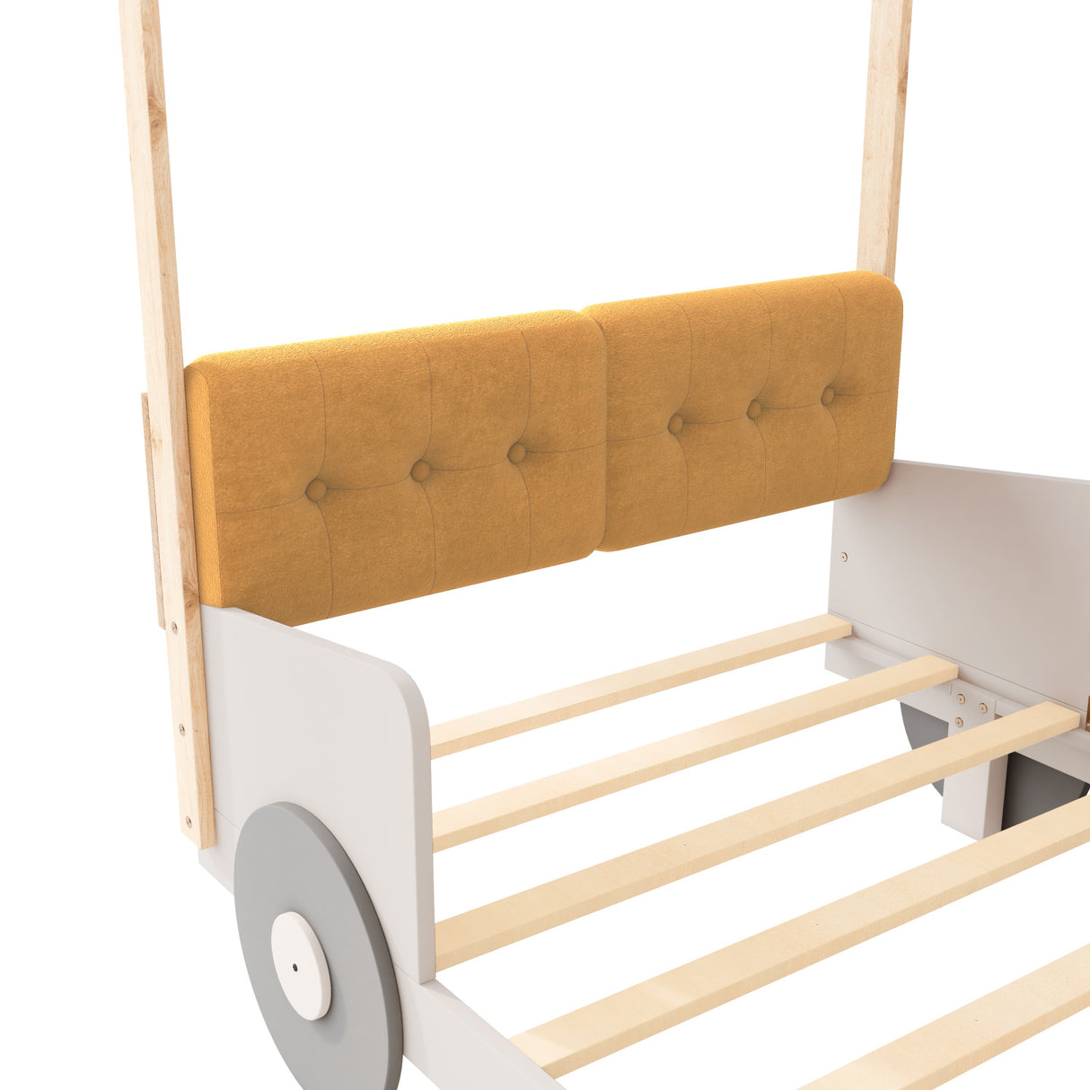Natural Wood Twin Size Car Bed with Pillow | OROA Kids