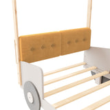 Natural Wood Twin Size Car Bed with Pillow | OROA Kids