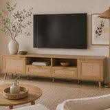 85" Modern Farmhouse Rattan TV Stand | OROA