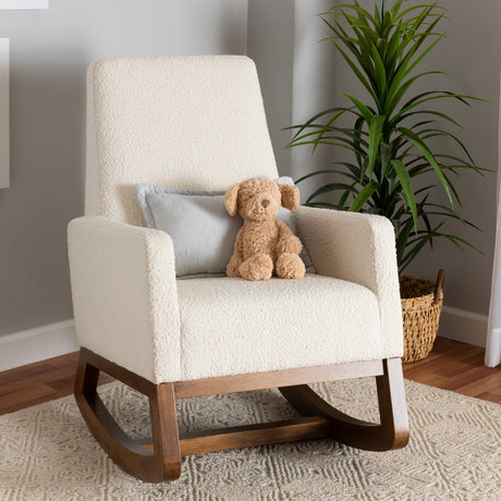 Modern European furniture - White Boucle Rocking Chair - www.oroa.com