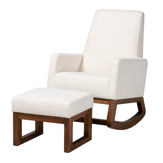 White Boucle Rocking Chair | Bali Loom Yashiya | Oroa.com