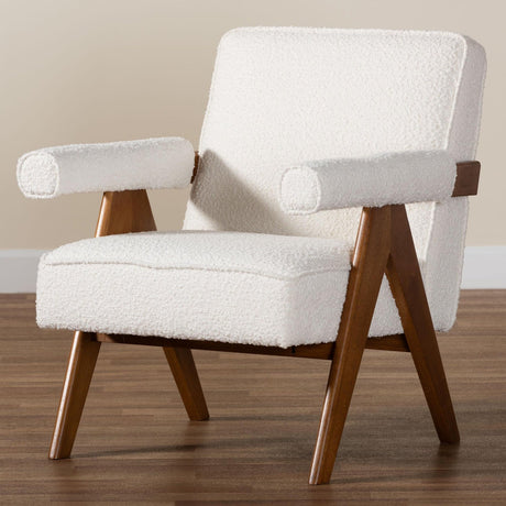 Modern European furniture - Cream Boucle Japandi Accent Armchair - www.oroa.com