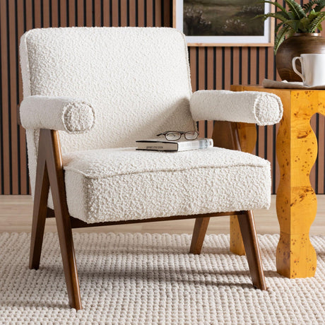 Modern European furniture - Cream Boucle Japandi Accent Armchair - www.oroa.com