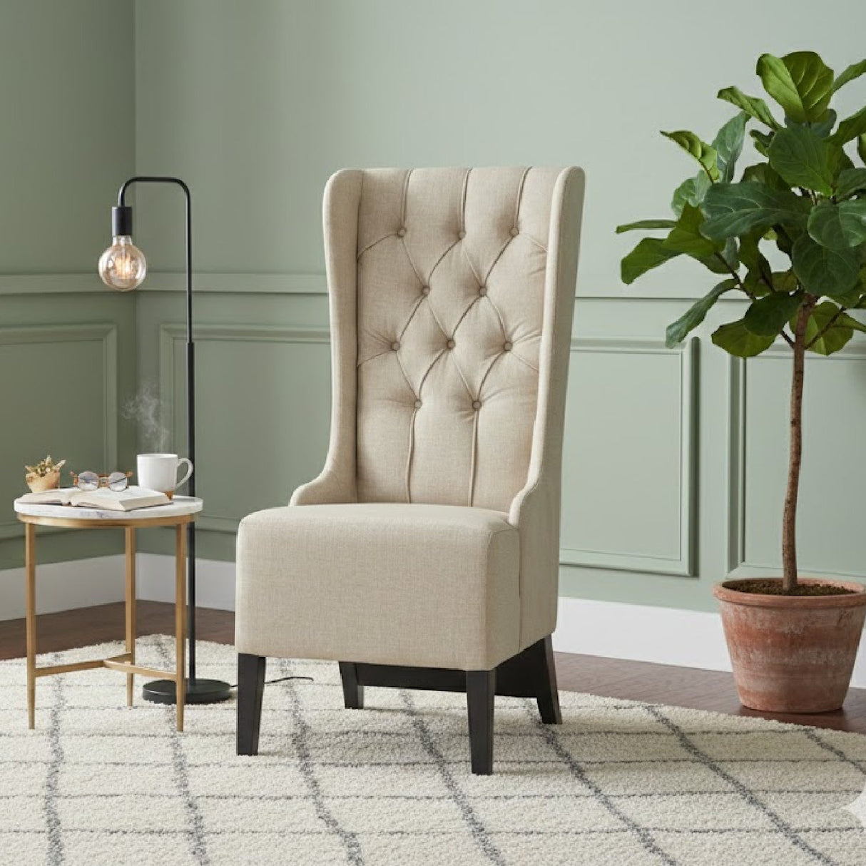   Modern European furniture - Beige Linen High Back Accent Chair - www.oroa.com | Oroa.com