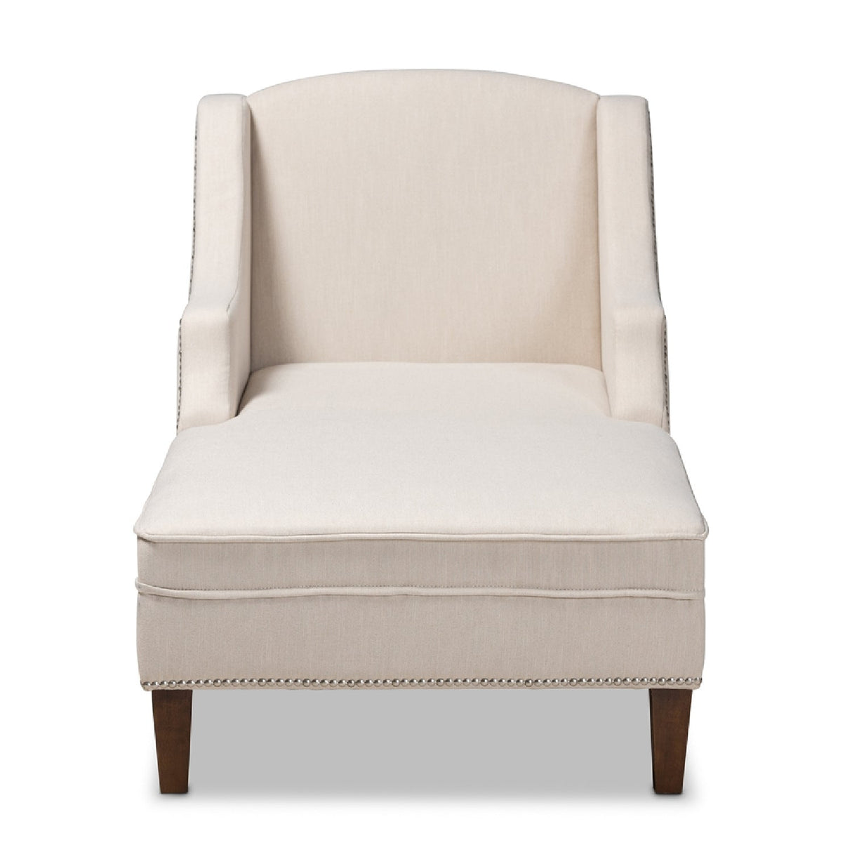 Modern European furniture - Beige Nailhead Trimmed Chaise Lounge - www.oroa.com