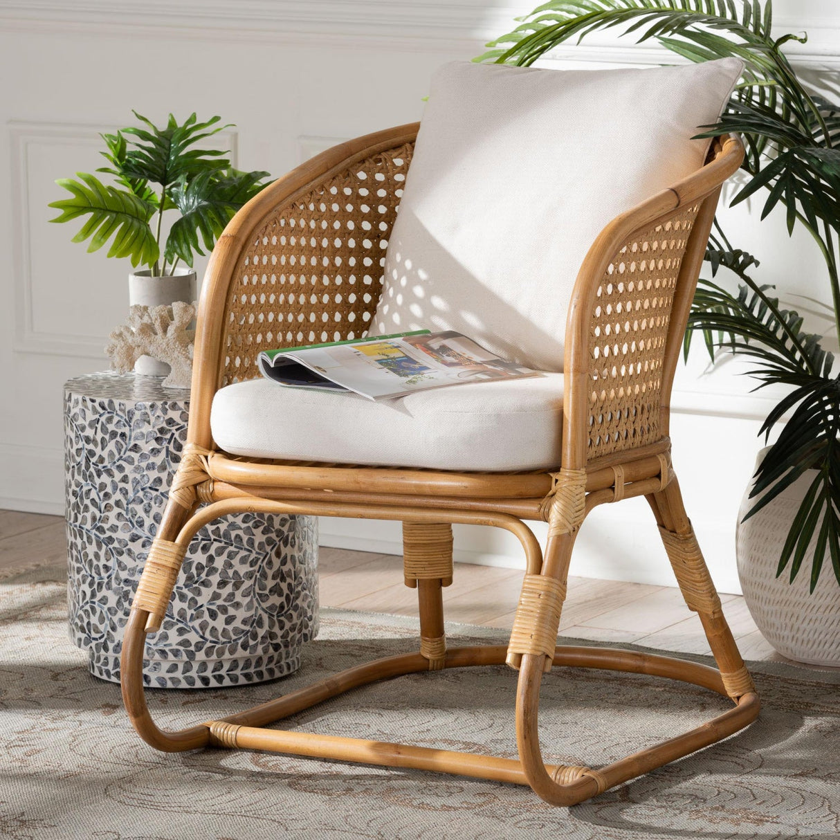 Modern European furniture - Cane Webbing Padded Accent Chair - www.oroa.com