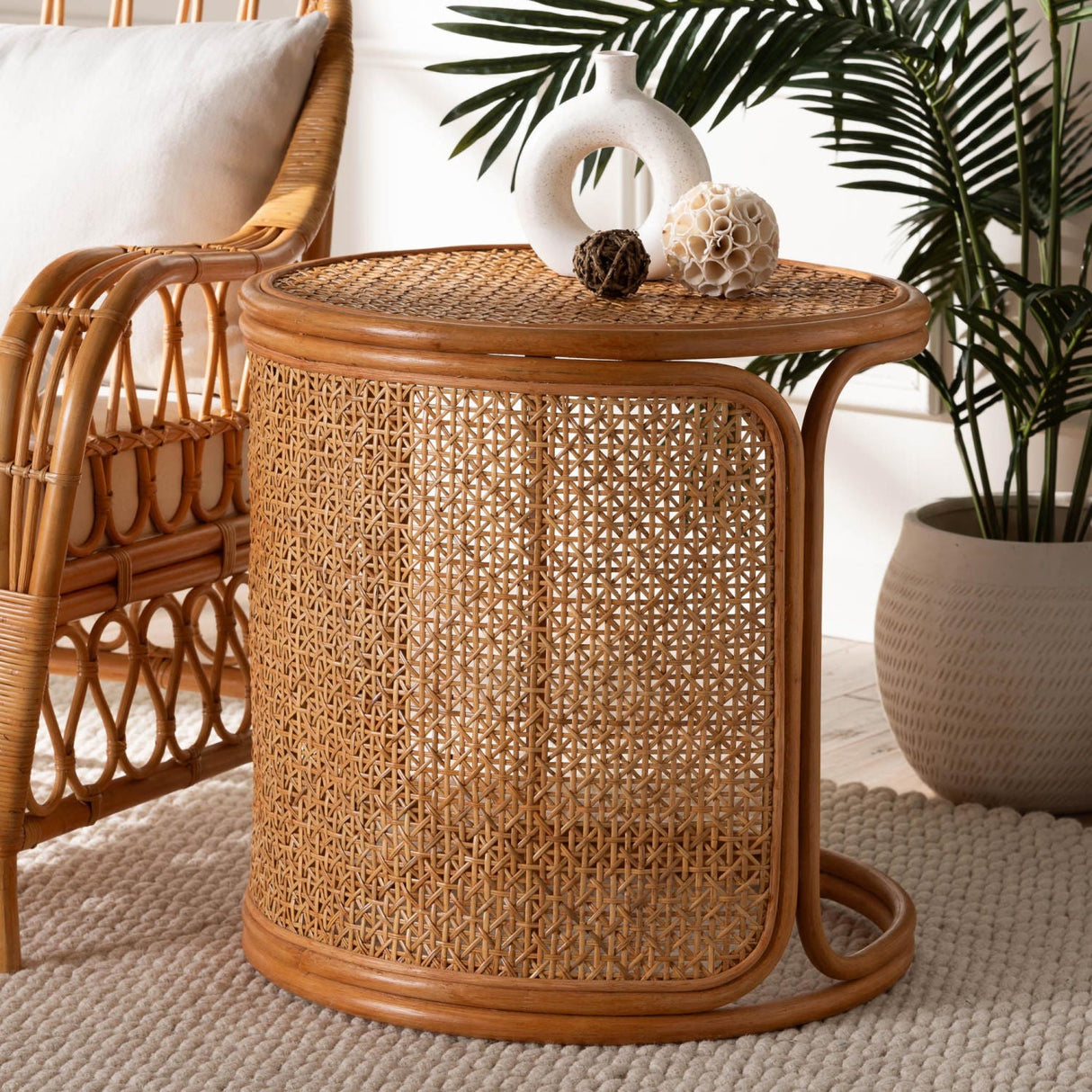 Woven Rattan Round End Table | Bali Loom Eldon | Oroa.com