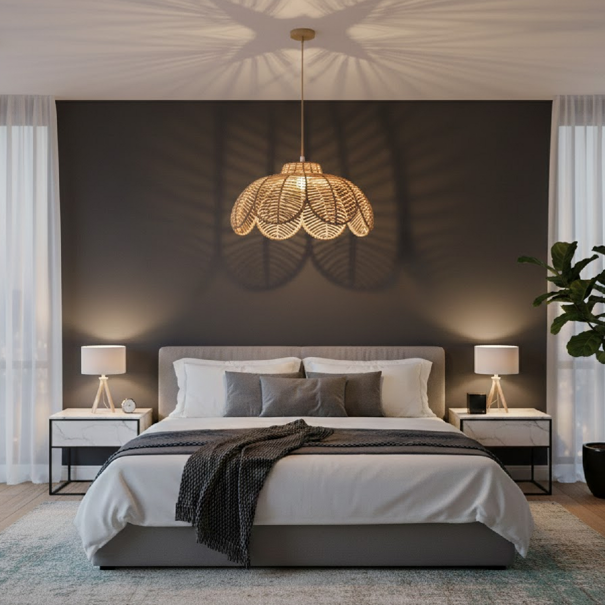 Modern European furniture - Rattan Petal Shaped Pendant Lamp - www.oroa.com