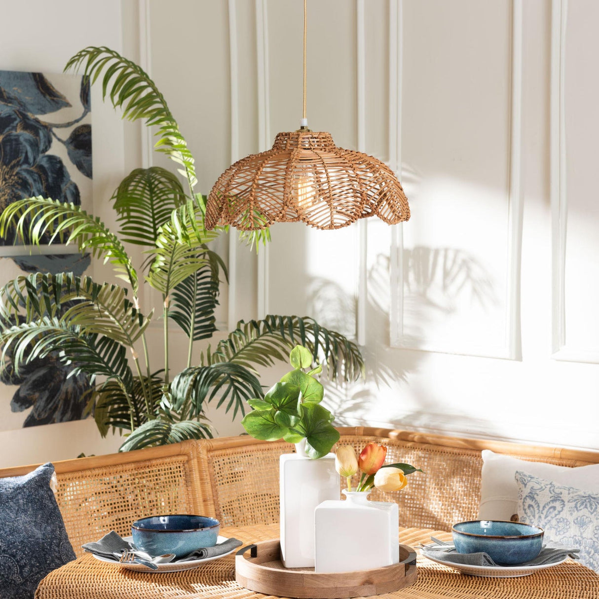 Modern European furniture - Rattan Petal Shaped Pendant Lamp - www.oroa.com
