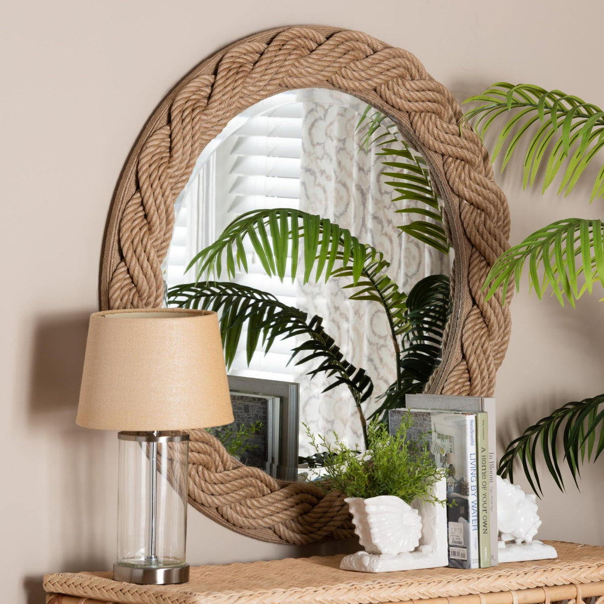 Modern European furniture - Braided Rope Round Boho Mirror - www.oroa.com