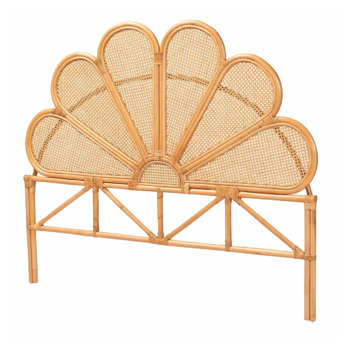 Rattan Scalloped Queen Headboard – Flower – side view