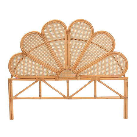 Rattan Scalloped Queen Headboard – Flower – front view