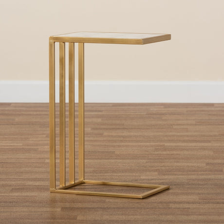 Modern European furniture - Gold C Shaped Marble End Table - www.oroa.com