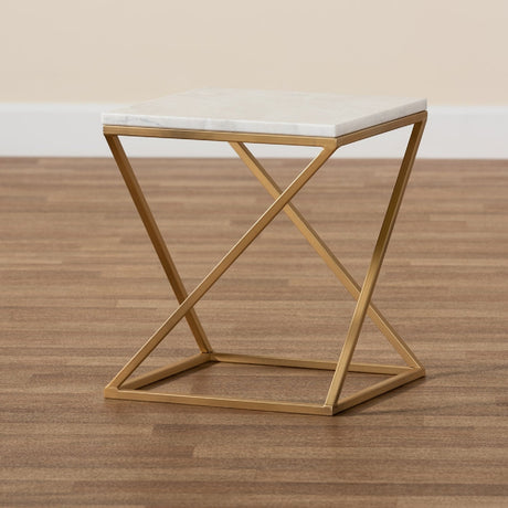 Modern European furniture - Gold Framed Marble End Table - www.oroa.com
