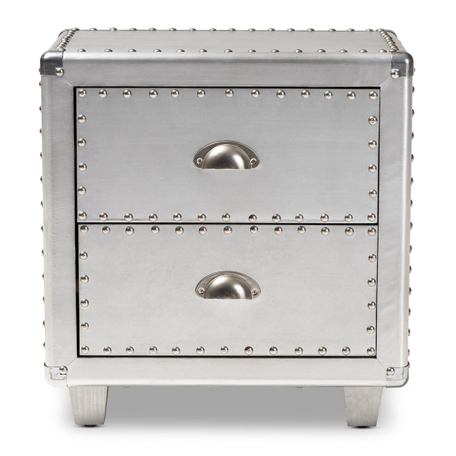 Silver Industrial 2 Drawer End Table | Bali Loom Davet | Oroa.com