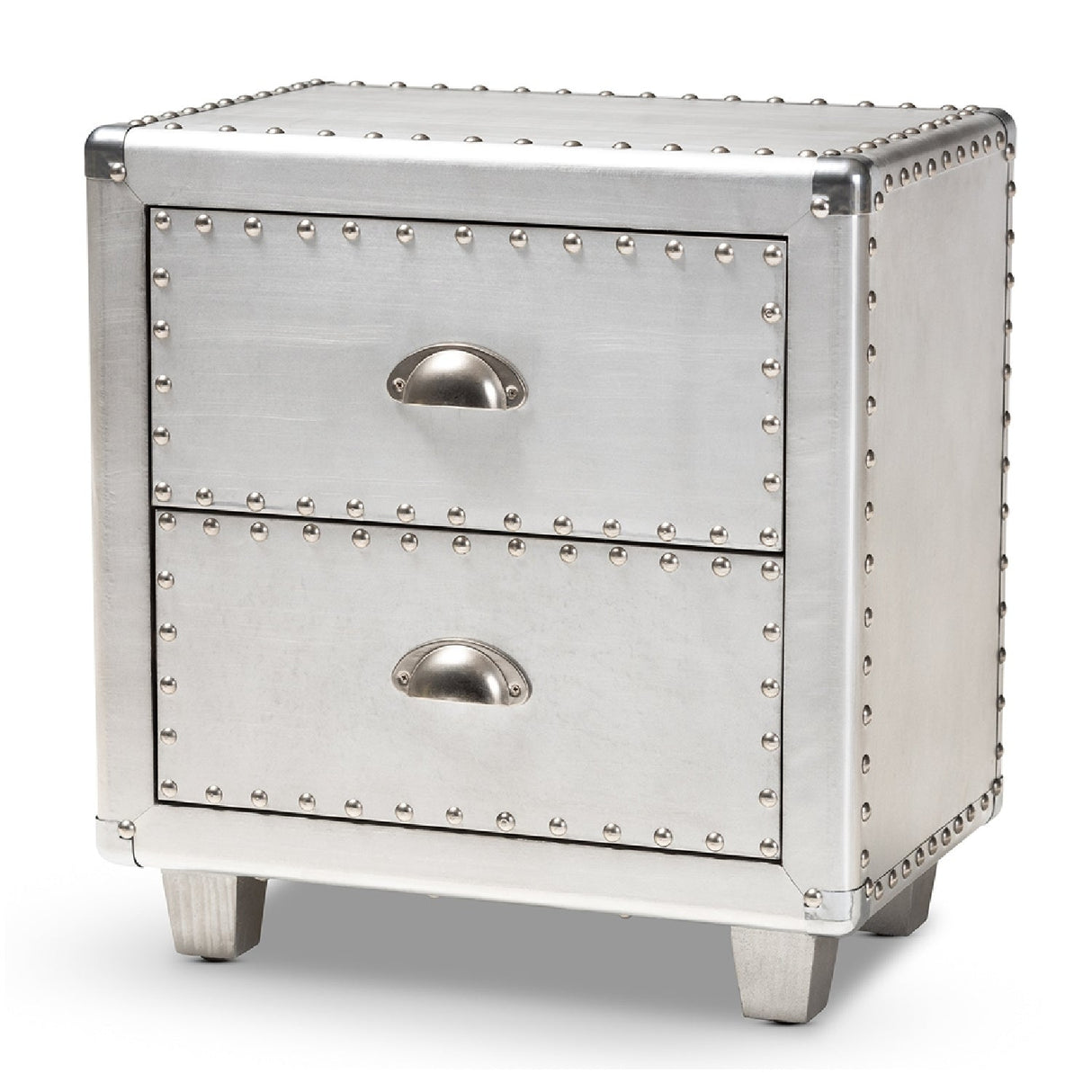 Silver Industrial 2 Drawer End Table | Bali Loom Davet | Oroa.com