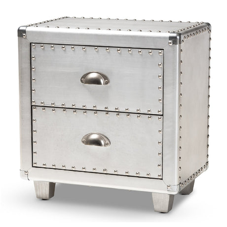 Modern European furniture - Silver Industrial 2 Drawer End Table - www.oroa.com