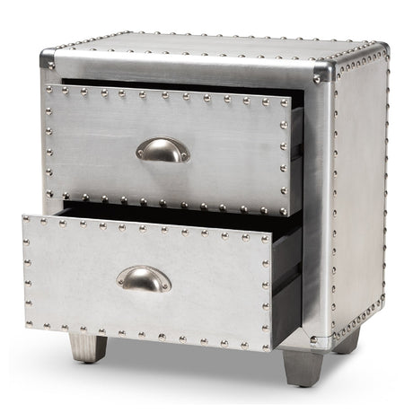 Modern European furniture - Silver Industrial 2 Drawer End Table - www.oroa.com