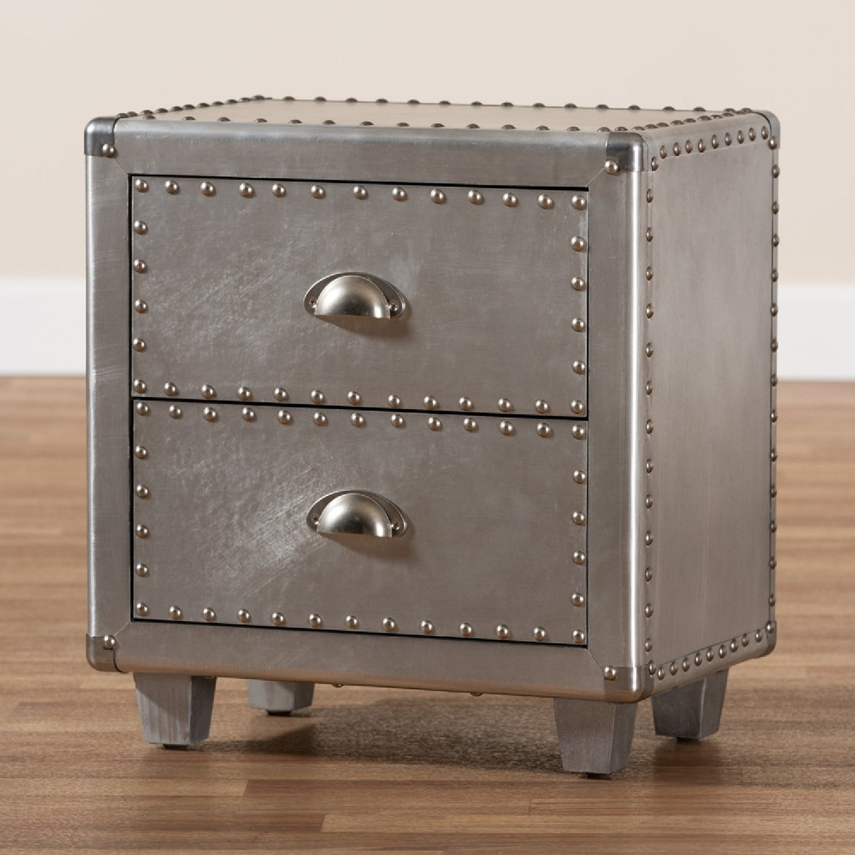 Silver Industrial 2 Drawer End Table | Bali Loom Davet | Oroa.com