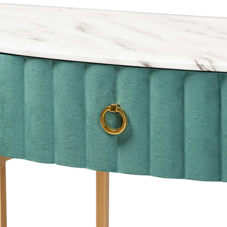 Modern European furniture - Green Velvet 1 Drawer Console Table - www.oroa.com