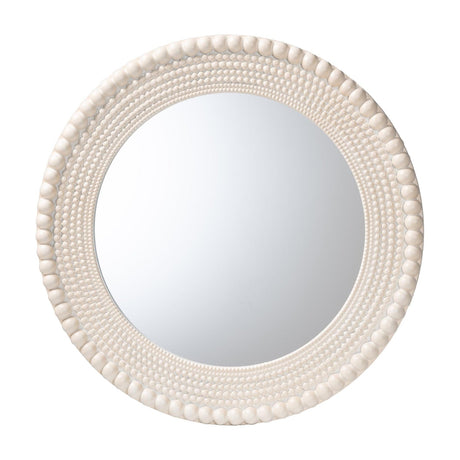 Modern European furniture - Round White Beaded Accent Mirror - www.oroa.com