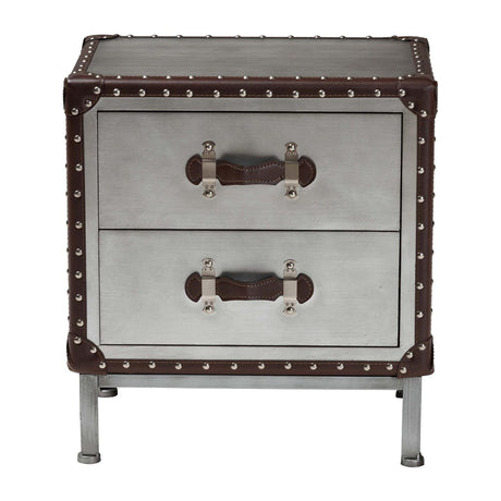 Modern European furniture - 2 Drawer Silver Vintage End Table - www.oroa.com