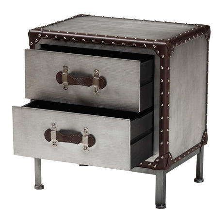Modern European furniture - 2 Drawer Silver Vintage End Table - www.oroa.com