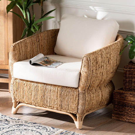 Modern European furniture -Cushioned Woven Seagrass Lounge Chair- www.oroa.com