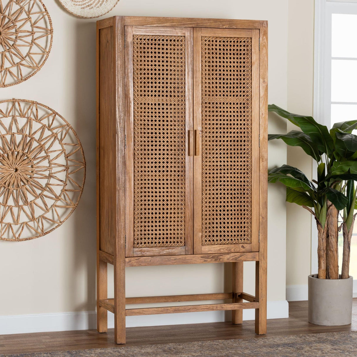 Modern European furniture - Teak Framed Rattan Cabinet - www.oroa.com