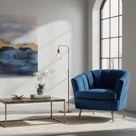Modern European furniture - Channeled Blue Velvet Accent Chair - www.oroa.com