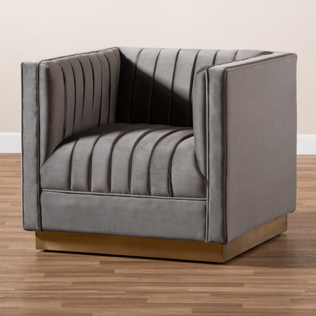 Modern European furniture - Gray Velvet Channeled Accent Chair - www.oroa.com