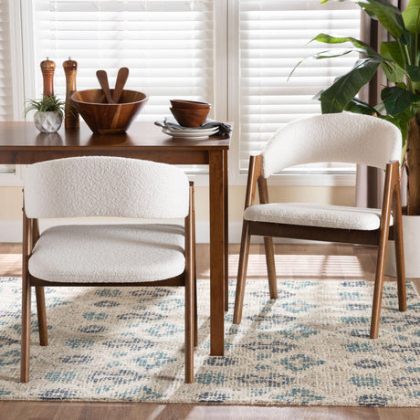 Modern European furniture - White Boucle Curved Dining Chairs 2 - www.oroa.com