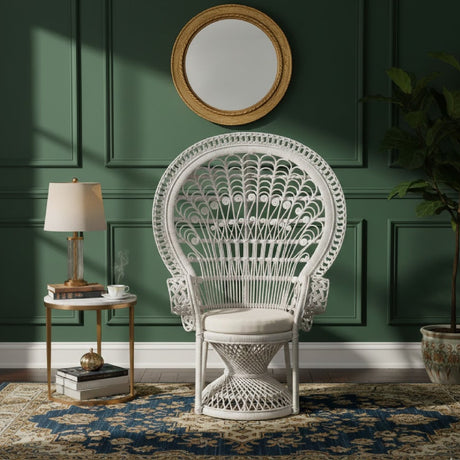 Modern European furniture - White Rattan Peacock Chair - www.oroa.com