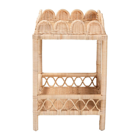 Modern European furniture -Rattan Scalloped 2 Tier End Table - www.oroa.com