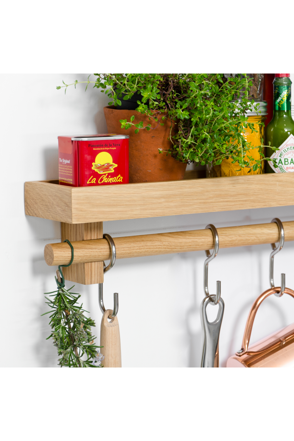 5-Hook Wooden Utensils Shelf | Wireworks | Oroa.com