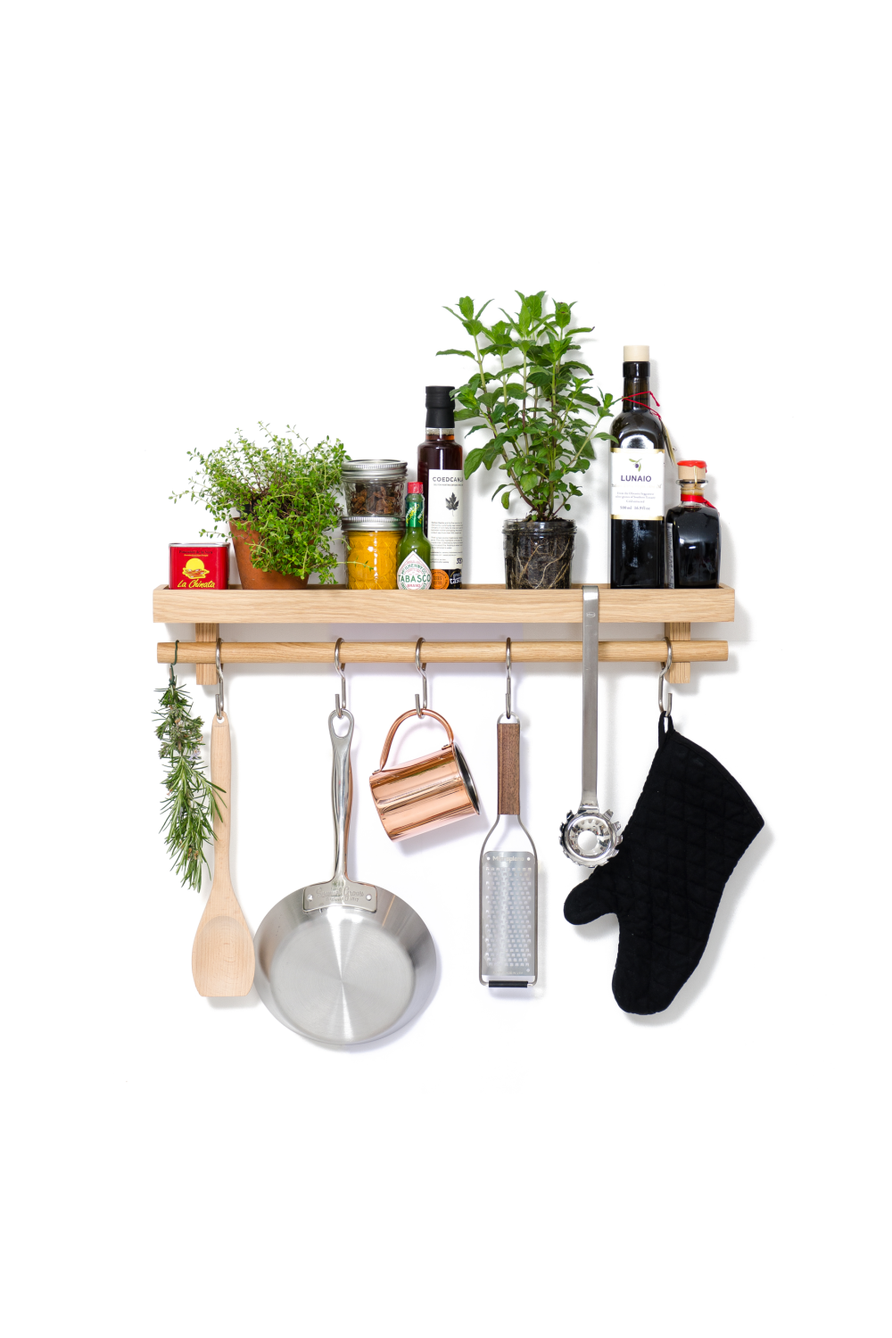 5-Hook Wooden Utensils Shelf | Wireworks | Oroa.com
