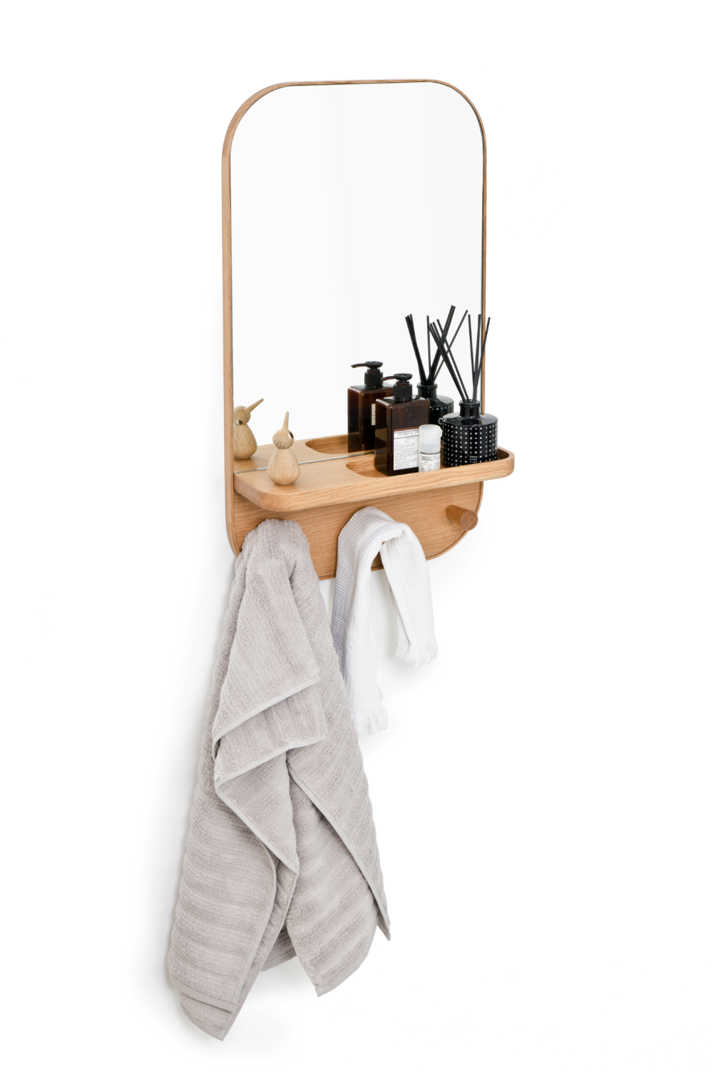 Oak Wooden Wall Storage Mirror | Wireworks Silent | Oroa.com
