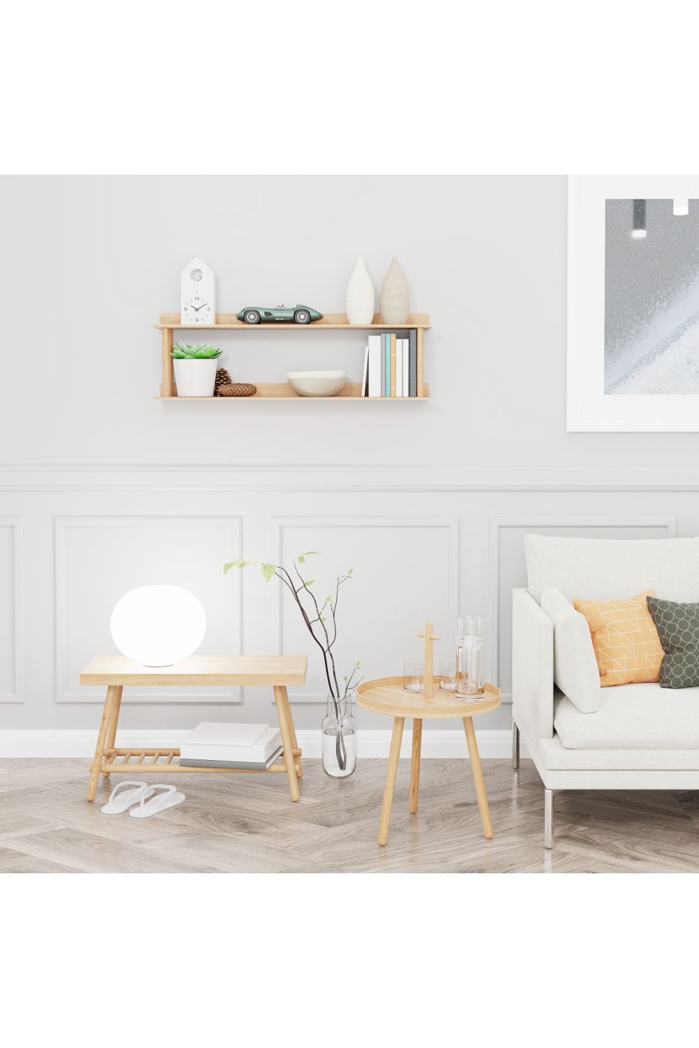 2 Level Wooden Wall Shelf | Wireworks Platform 2 | Oroa.com