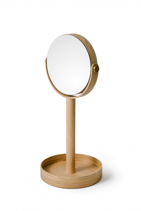 Oak Double Face Mirror with Storage Tray | Wireworks Close-up | Oroa.com