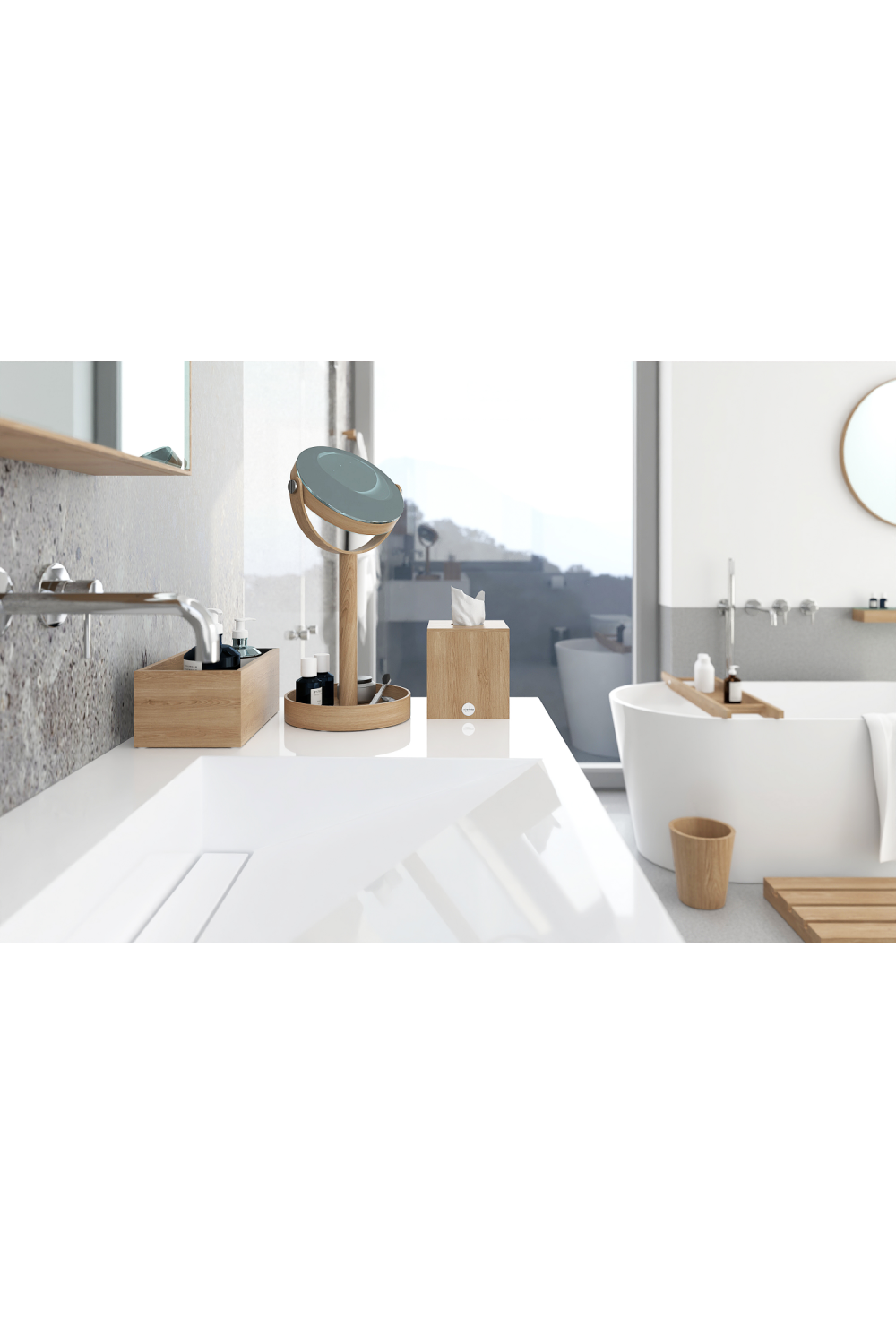 Oak Double Face Mirror with Storage Tray | Wireworks Close-up | Oroa.com