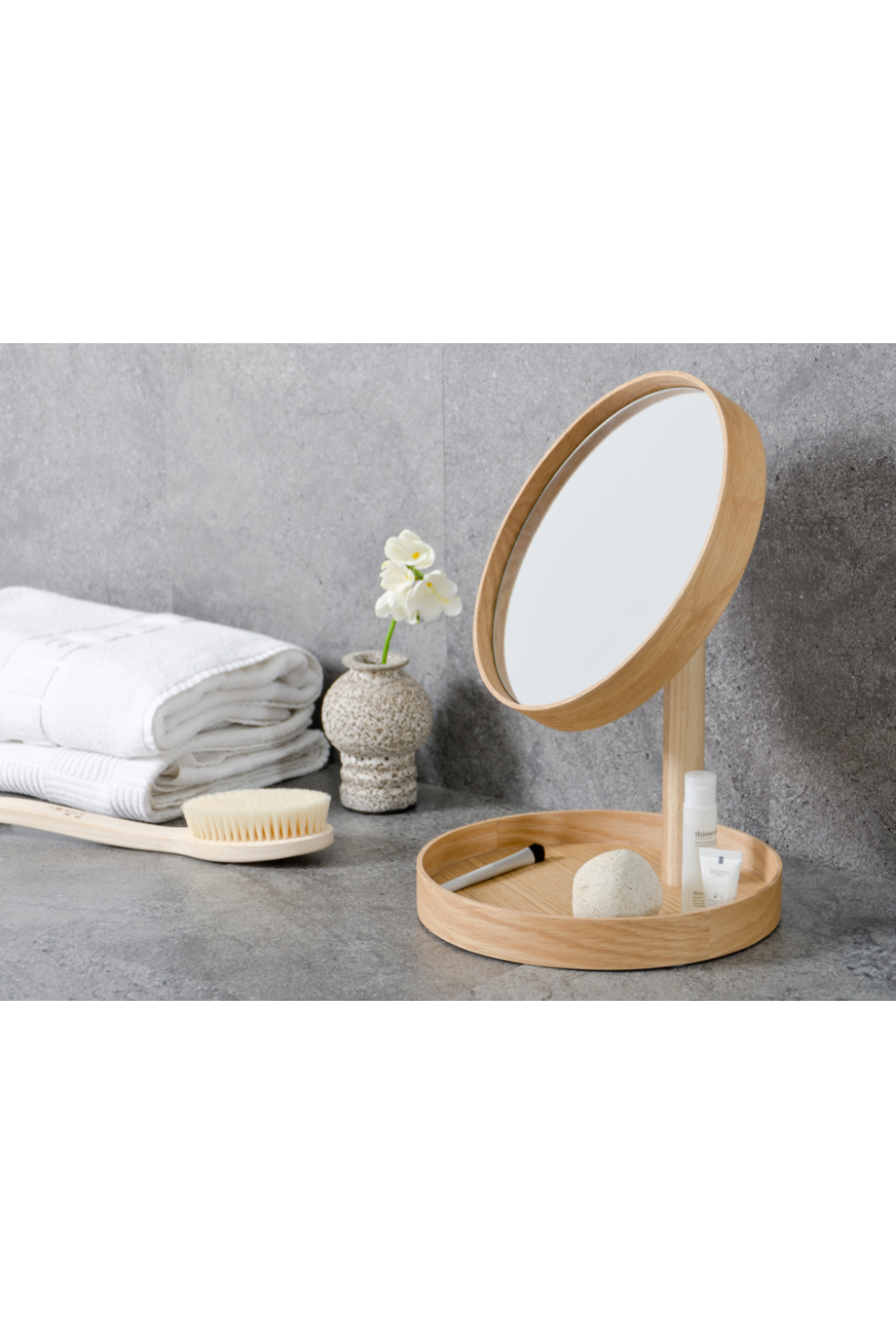 Oak Magnifying Vanity Mirror with Storage Tray | Wireworks Look | Oroa.com