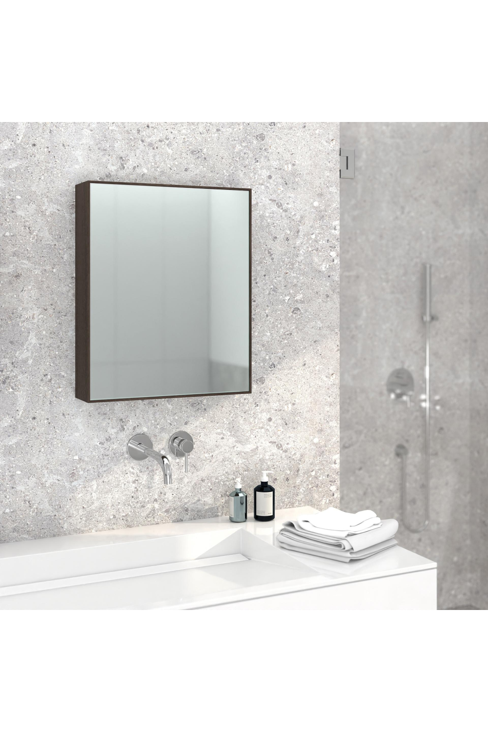 Walnut Bathroom Mirror Cabinet | Wireworks Slimeline | Oroa.com