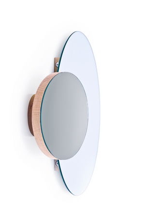 Oak Round Wall Mirror with Fixed Magnifier | Wireworks Eclipse | Oroa.com